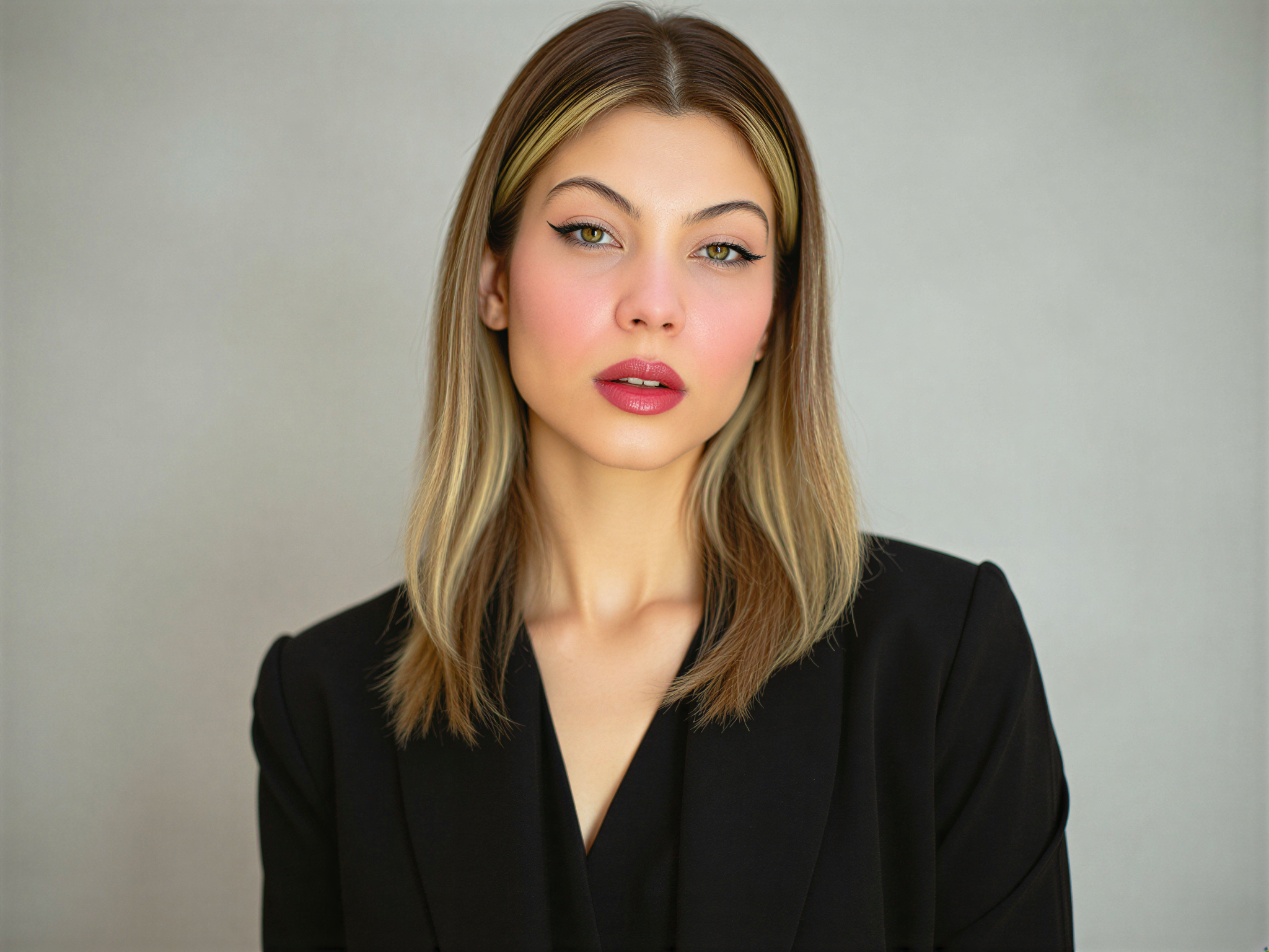 A female individual, OD62S, aged 28, captured in a passport-style photograph radiating happiness. She wears a simple yet elegant black blouse, with her hair cascading in soft waves framing her face. The background is neutral, ensuring focus on her warm smile and bright, expressive eyes. The lighting is soft and flattering, enhancing her natural beauty while maintaining the professional style of a passport photo.