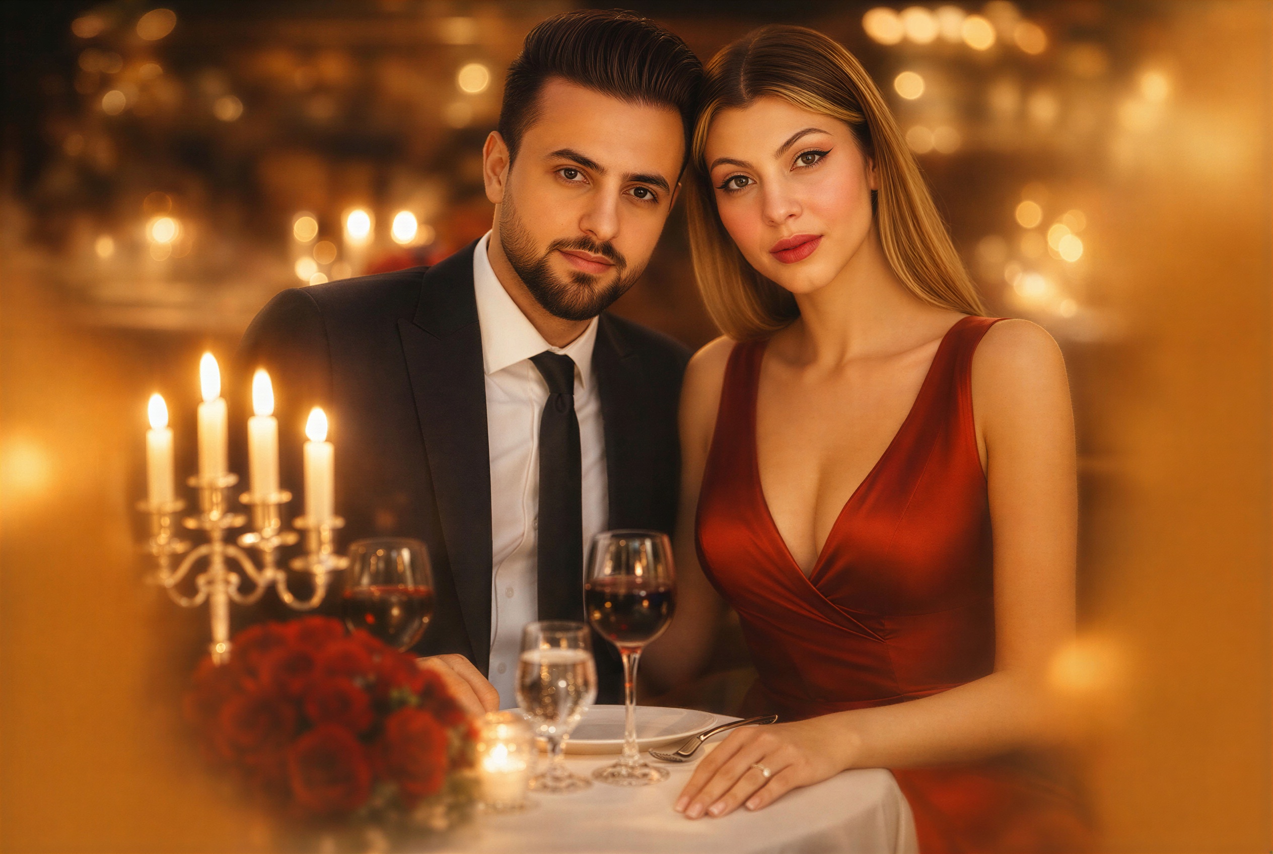 After - Romantic candlelit dinner portrait with warm intimate lighting
